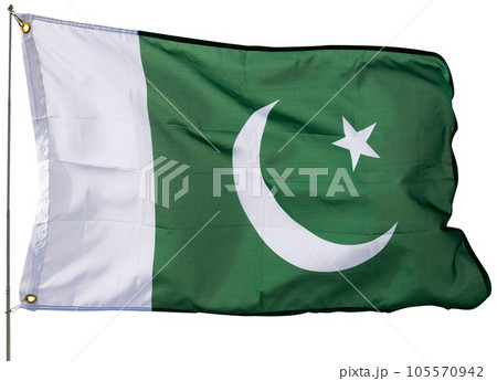 Pakistani flag flying beautifully in wind with gray sky behind Pakistani flag flying beautifully in wind with gray sky behind 105570942