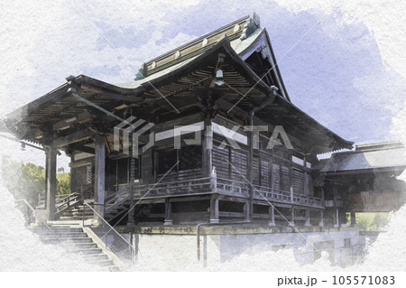 水彩画風　明王院　旧本堂　岡山県浅口市 105571083