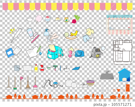 くらし生活イラスト素材セット くらし生活イラスト素材セット 105571271