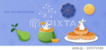 Paper art Mid autumn festival set 105572166