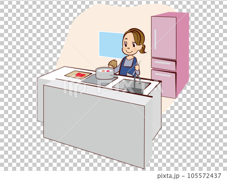 キッチンで料理を作る女性のイラスト 105572437