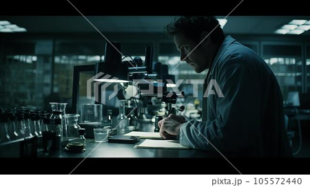 暗い研究室・実験室で研究する研究員の男性・バイオテロ・ケミカルテロ（Generative AI） 105572440