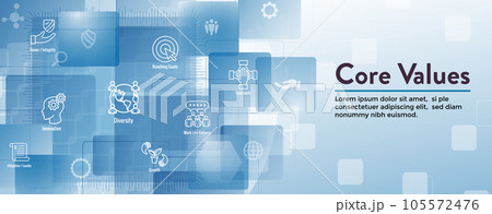 Core Values or Mission and Vision Icon Set w Web Header Banner Core Values or Mission and Vision Icon Set w Web Header Banner 105572476
