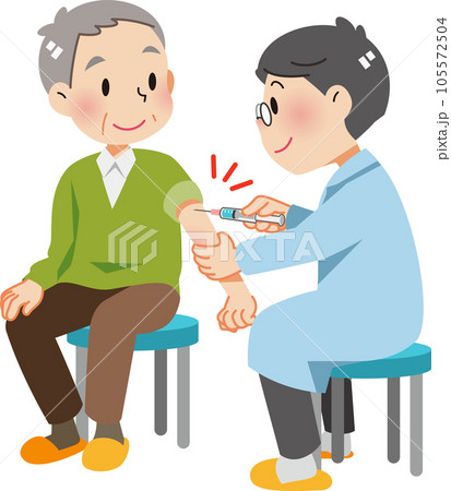 予防接種を受けるおじいさん 105572504