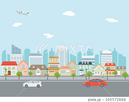 洋風な住宅街を走る車 105572608