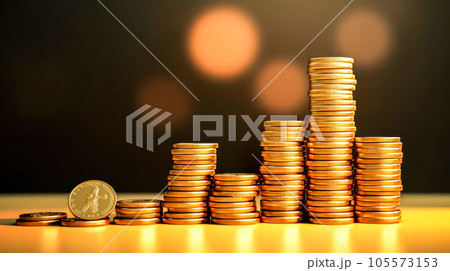 Stack of gold coins with bokeh background, business growth concept 105573153