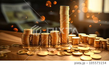 Stack of gold coins with bokeh background, business growth concept 105573154