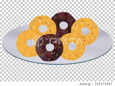 「ドーナツ6種」プレーン  チョコレート  チョコチップ  各カラフル  スチール皿 105573401