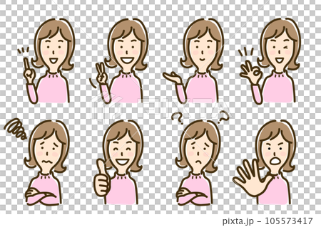 Female pose facial expression set Female pose facial expression set 105573417