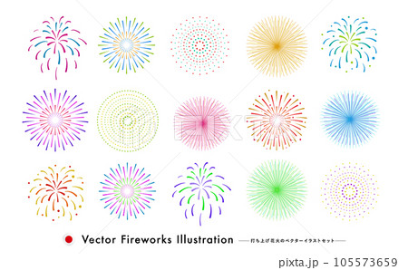 シンプルでカラフルな打ち上げ花火のベクターイメージコレクション_背景透過セットイラスト素材 105573659