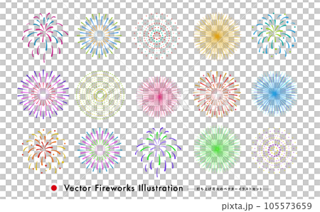 シンプルでカラフルな打ち上げ花火のベクターイメージコレクション_背景透過セットイラスト素材 105573659