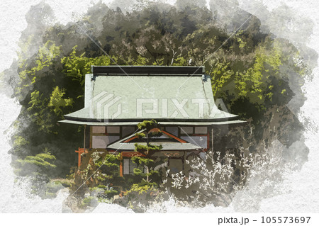 水彩画風　明王院　境内　岡山県浅口市 105573697