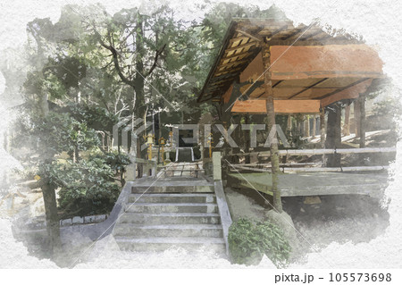 水彩画風　明王院　境内　岡山県浅口市 105573698