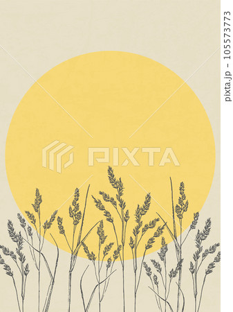 Aesthetic poster with grass and sun illustration 105573773