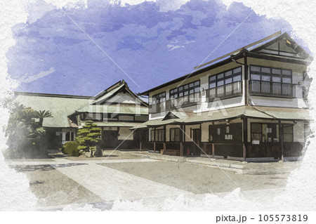 水彩画風 明王院 書院と照隅館 岡山県浅口市 水彩画風 明王院 書院と照隅館 岡山県浅口市 105573819