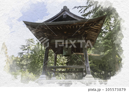 水彩画風 明王院 鐘楼 岡山県浅口市 水彩画風 明王院 鐘楼 岡山県浅口市 105573879