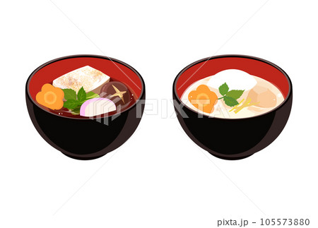 関東風と関西風のお雑煮のイラスト 関東風と関西風のお雑煮のイラスト 105573880