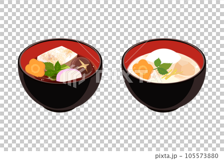関東風と関西風のお雑煮のイラスト 関東風と関西風のお雑煮のイラスト 105573880