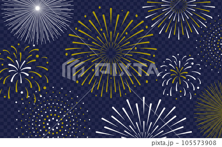 シンプルおしゃれな打ち上げ花火と和柄背景の日本的な和風デザインテンプレートベクター素材_紺色 105573908