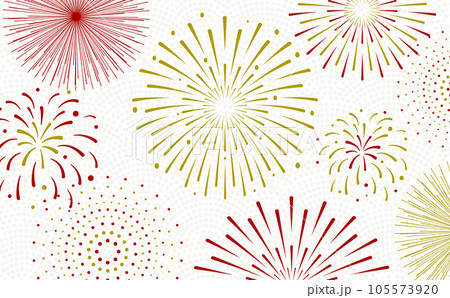 シンプルおしゃれな打ち上げ花火と和柄背景の日本的な和風デザインテンプレートベクター素材_白 シンプルおしゃれな打ち上げ花火と和柄背景の日本的な和風デザインテンプレートベクター素材_白 105573920