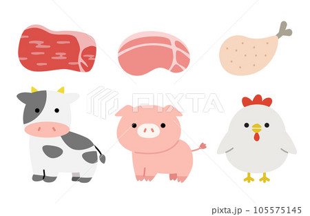 牛豚鶏の食肉シンプルかわいいイラスト 牛豚鶏の食肉シンプルかわいいイラスト 105575145