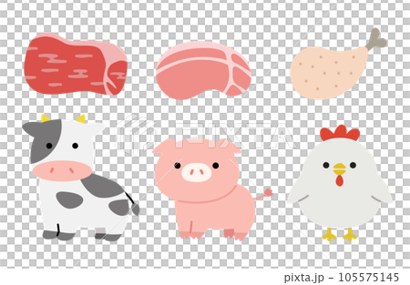 牛豚鶏の食肉シンプルかわいいイラスト 牛豚鶏の食肉シンプルかわいいイラスト 105575145