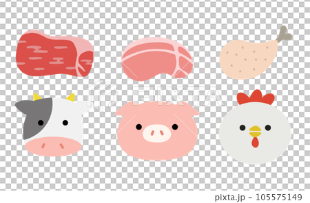 牛豚鶏の食肉シンプルかわいいイラスト 105575149