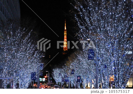 年末(12月)六本木欅坂イルミネーションに浮かぶ東京タワー 年末(12月)六本木欅坂イルミネーションに浮かぶ東京タワー 105575317