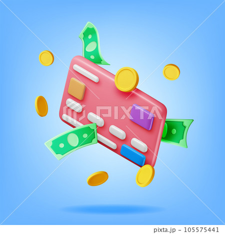 3D Bank Card in Money in Air. 3D Bank Card in Money in Air. 105575441