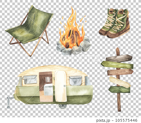 Watercolor camp objects set, adventure outdoor - Stock Illustration  [105575446] - PIXTA