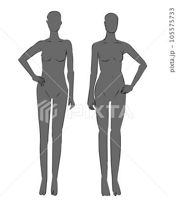 女性のマネキンのイラスト。女性の全身シルエットのイラスト。 105575733