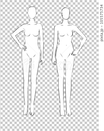 Illustration of a female mannequin. Illustration of a woman's full body silhouette. 105575734