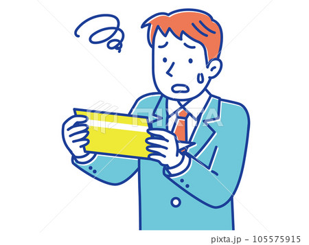 銀行の通帳を見てガックリと肩を落とすスーツ姿の男性 銀行の通帳を見てガックリと肩を落とすスーツ姿の男性 105575915