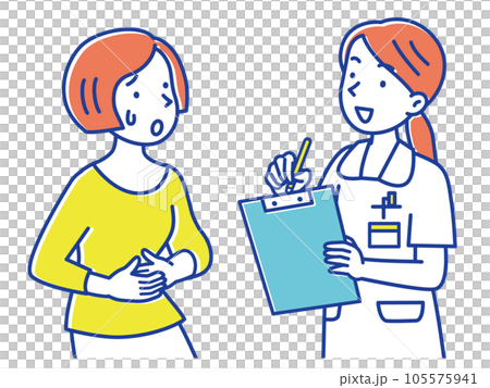 病院で女性患者に問診をする若い女性看護師 105575941