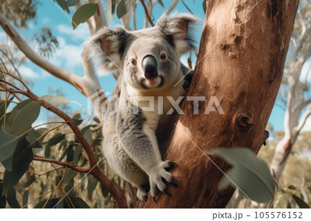 Adorable Koala on eucalyptus tree 105576152