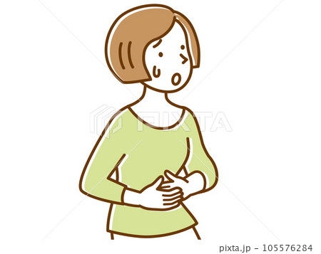 痛くてお腹を押さえる若い女性 105576284