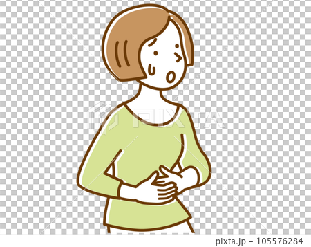 痛くてお腹を押さえる若い女性 105576284