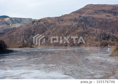 Gigantic decantation pond and toxic waste waters and mud from a copper mine 105576786