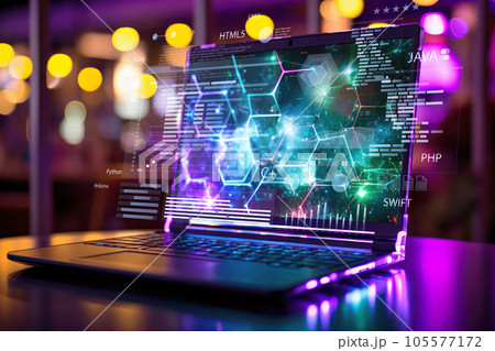 ノートパソコンとプログラミングのイメージ 105577172