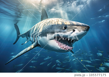 海中を泳ぐホオジロザメのイラスト素材 [105577175] - PIXTA