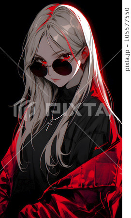 サングラスをかけた女性のアニメイラスト（Generative AI）のイラスト