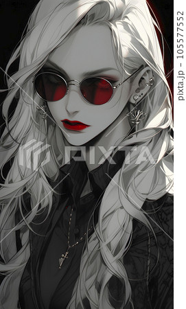 サングラスをかけた女性のアニメイラスト（Generative AI）のイラスト