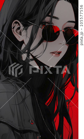 サングラスをかけた女性のアニメイラスト（Generative AI）のイラスト