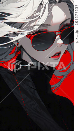 サングラスをかけた女性のアニメイラスト（Generative AI）のイラスト