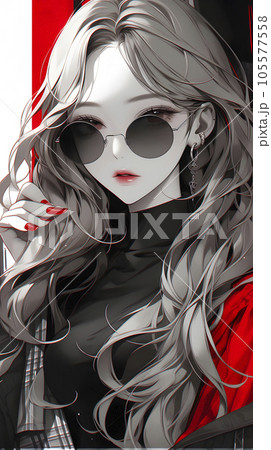 サングラスをかけた女性のアニメイラスト（Generative AI）のイラスト