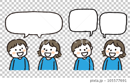 A boy and a girl talking with a smile with a speech bubble 105577691