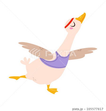 Funny Goose Character Stand in Yoga Pose Doing Exercise Vector Illustration Funny Goose Character Stand in Yoga Pose Doing Exercise Vector Illustration 105577817