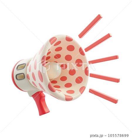 Megaphone red polka dot is ringing. Space on side for banner or logo. Transparent background. 3D PNG Render. Megaphone red polka dot is ringing. Space on side for banner or logo. Transparent background. 3D PNG Render. 105578699