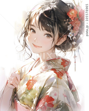 着物が似合う女性のイラスト（Generative AI） 105578965