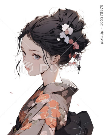 着物が似合う女性のイラスト（Generative AI） 105578979